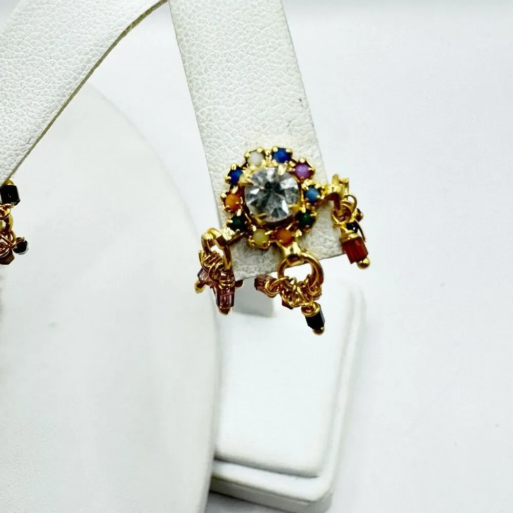 Colorful Bead And Rhinestone Gold Plated Bollywood Indian Necklace And Earrings